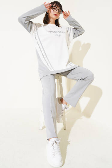 Loyşa Baskılı Pullu İkili Takım Gri - İkili Takım