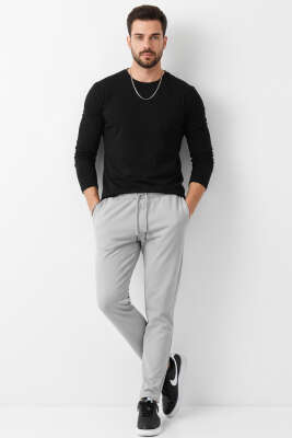 Loyşa Bel Bağcıklı Likralı Erkek Eşofman Altı Gri - Erkek Eşofman Alt