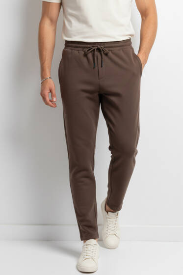 Loyşa Bel Bağcıklı Likralı Erkek Eşofman Altı Kahve - Erkek Eşofman Alt