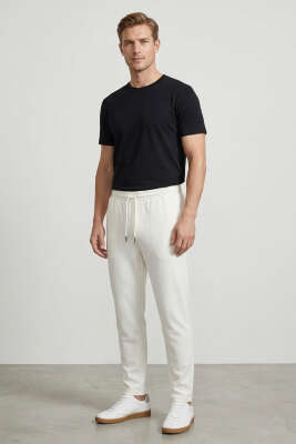 Loyşa Bel Bağcıklı Likralı Erkek Pantolon Ekru - Erkek Pantolon