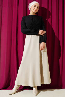 Loyşa Bel Lastikli Kemerli Etek Bej - Etek