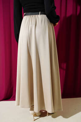 Loyşa Bel Lastikli Kemerli Etek Bej - Etek