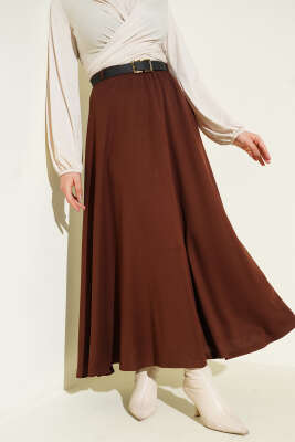 Loyşa Bel Lastikli Kemerli Etek Kahve - SAS