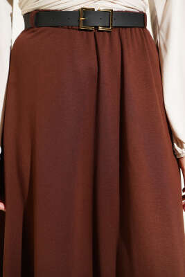 Loyşa Bel Lastikli Kemerli Etek Kahve - Etek