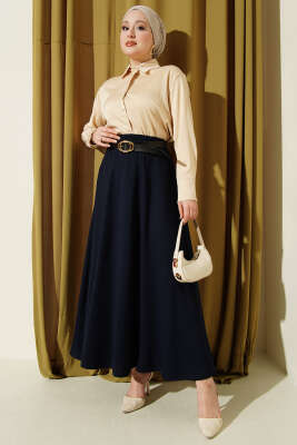 Loyşa Bel Lastikli Kemerli Etek Lacivert - Etek