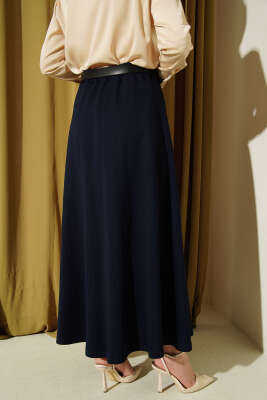 Loyşa Bel Lastikli Kemerli Etek Lacivert - Etek