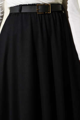 Loyşa Bel Lastikli Kemerli Etek Siyah - Etek