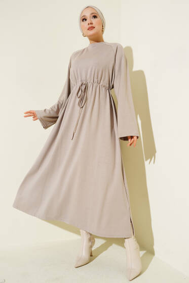 Loyşa Bel Tünel Detaylı Elbise Bej - Elbise