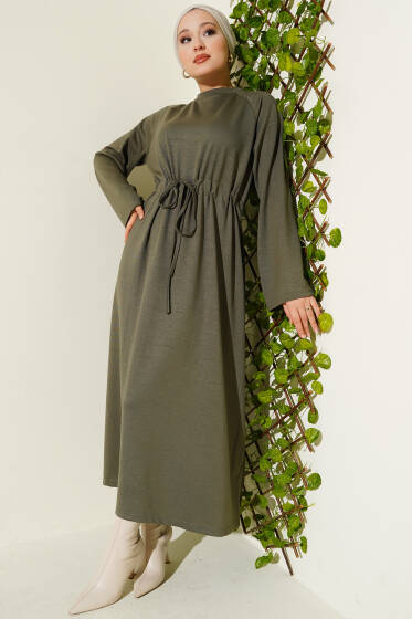Loyşa Bel Tünel Detaylı Elbise Haki - Elbise