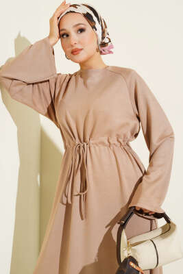 Loyşa Bel Tünel Detaylı Elbise Latte - 500-700 TL Ürünler