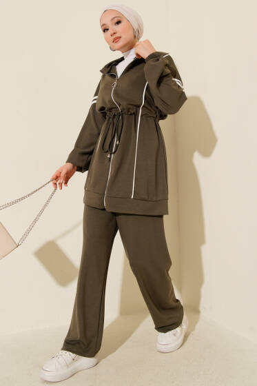 Loyşa Bel Tünelli Şeritli İkili Takım Haki - İkili Takım