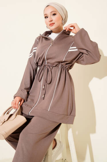 Loyşa Bel Tünelli Şeritli İkili Takım Vizon - İkili Takım