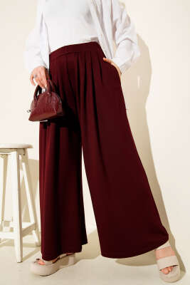 Loyşa Beli Lastikli Şalvar Pantolon Bordo - Pantolon