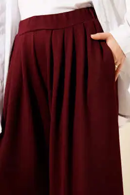 Loyşa Beli Lastikli Şalvar Pantolon Bordo - Pantolon