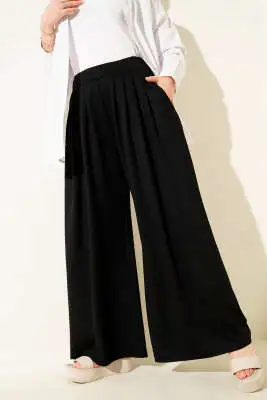 Loyşa Beli Lastikli Şalvar Pantolon Siyah 