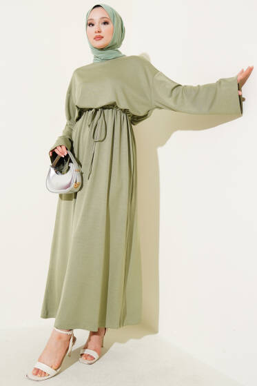 Loyşa Beli Tünelli Elbise Çağla Yeşili - Elbise