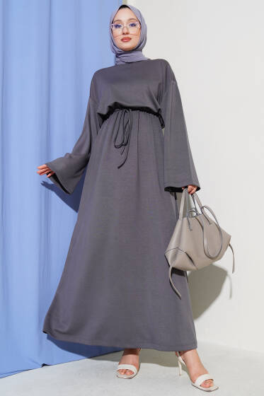 Loyşa Beli Tünelli Elbise Füme - Elbise