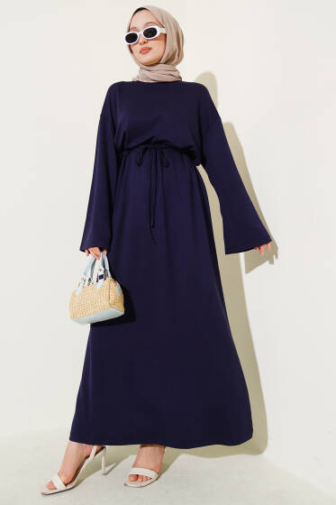 Loyşa Beli Tünelli Elbise Lacivert - Elbise