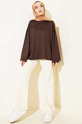 Loyşa Bilek Armalı Basic Bluz Acı Kahve - Bluz
