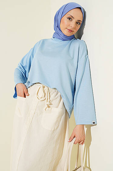 Loyşa Bilek Armalı Basic Bluz Bebe Mavi - Bluz