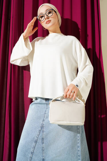 Loyşa Bilek Armalı Basic Bluz Ekru - Bluz