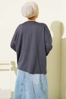 Loyşa Bilek Armalı Basic Bluz Füme - Bluz