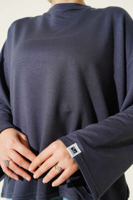 Loyşa Bilek Armalı Basic Bluz Füme - Bluz