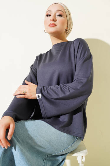 Loyşa Bilek Armalı Basic Bluz Füme - Yılın Fırsatı