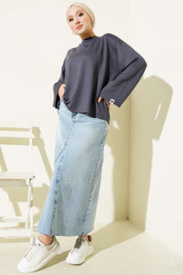 Loyşa Bilek Armalı Basic Bluz Füme - Yılın Fırsatı