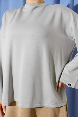 Loyşa Bilek Armalı Basic Bluz Gri - Bluz