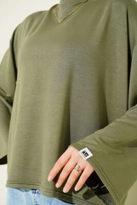 Loyşa Bilek Armalı Basic Bluz Haki - Yılın Fırsatı