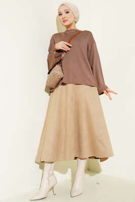 Loyşa Bilek Armalı Basic Bluz Kahve - Bluz