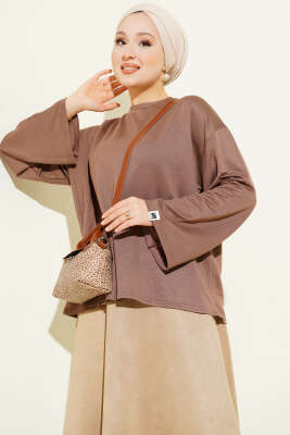 Loyşa Bilek Armalı Basic Bluz Kahve - ELFİDA TEKSTİL