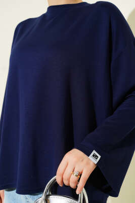 Loyşa Bilek Armalı Basic Bluz Lacivert - Bluz