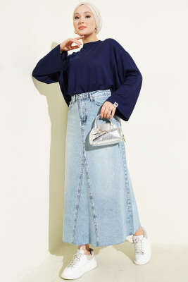 Loyşa Bilek Armalı Basic Bluz Lacivert - Yılın Fırsatı