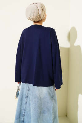 Loyşa Bilek Armalı Basic Bluz Lacivert - Yılın Fırsatı