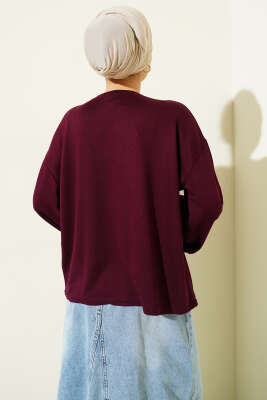 Loyşa Bilek Armalı Basic Bluz Mürdüm - Bluz