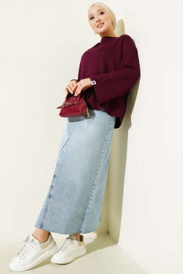 Loyşa Bilek Armalı Basic Bluz Mürdüm - Yılın Fırsatı