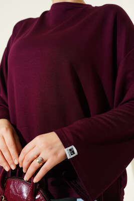 Loyşa Bilek Armalı Basic Bluz Mürdüm - Yılın Fırsatı