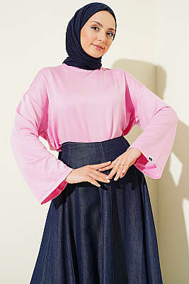 Loyşa Bilek Armalı Basic Bluz Pembe - ELFİDA TEKSTİL