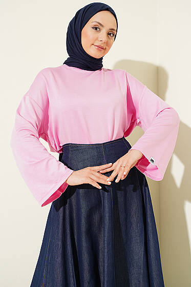 Loyşa Bilek Armalı Basic Bluz Pembe - Bluz