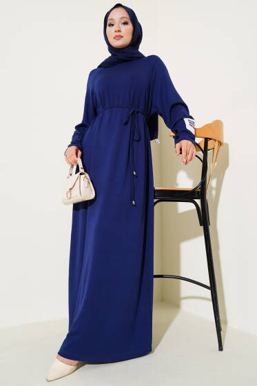 Loyşa Bilek Armalı Kuşaklı Elbise Lacivert - Elbise