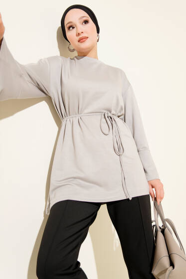 Loyşa Bilek İp Bağlamalı Tunik Gri - Tunik
