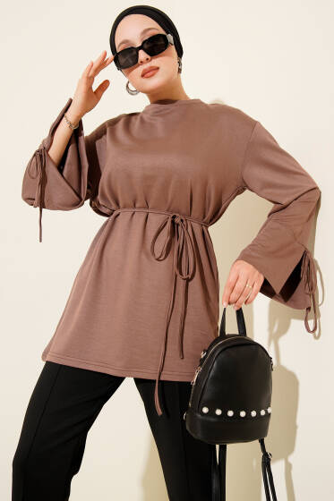 Loyşa Bilek İp Bağlamalı Tunik Vizon - Tunik