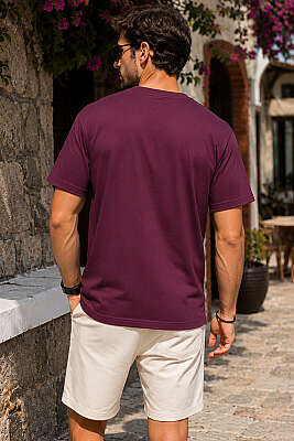 Loyşa Bisiklet Yaka Erkek T-shirt Bordo - Erkek T-shirt