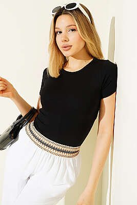 Loyşa Bisiklet Yaka T-shirt Siyah 