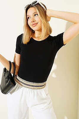 Loyşa Bisiklet Yaka T-shirt Siyah - Kadın Giyim Modelleri