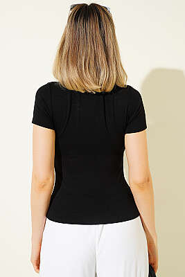 Loyşa Bisiklet Yaka T-shirt Siyah - Kadın Giyim Modelleri