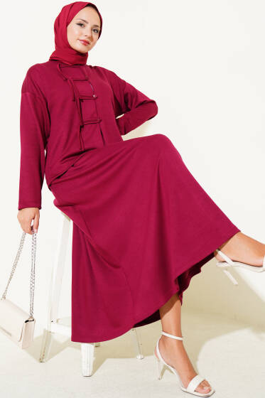 Loyşa Brit Düğmeli Etekli İkili Takım Bordo - İkili Takım