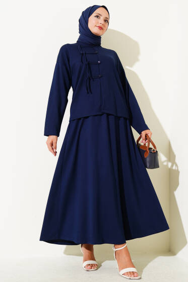 Loyşa Brit Düğmeli Etekli İkili Takım Lacivert - İkili Takım